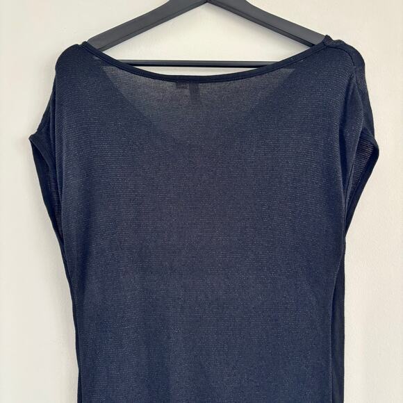 Tricot Joli Black Knit Tunic Shimmer Leopard Print Black Cowl Neck Size Large - Picture 6 of 9